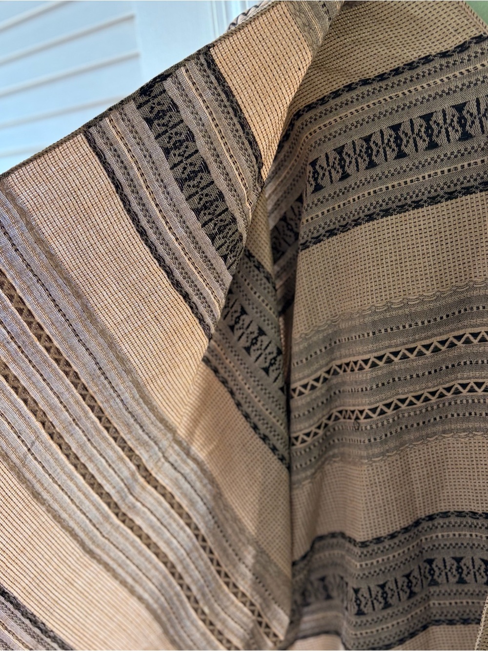 Boho Fringe Woven Poncho in Tan & Black by Quagga Green Label One Size Fits All - Picture 4 of 9